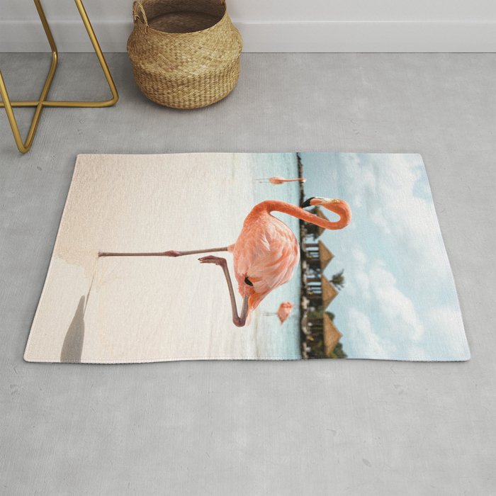 Pink Flamingo Beach Summer Photo | Aruba Tropical Island Art Print | Caribbean Travel Photography Rug Gallery Image 1