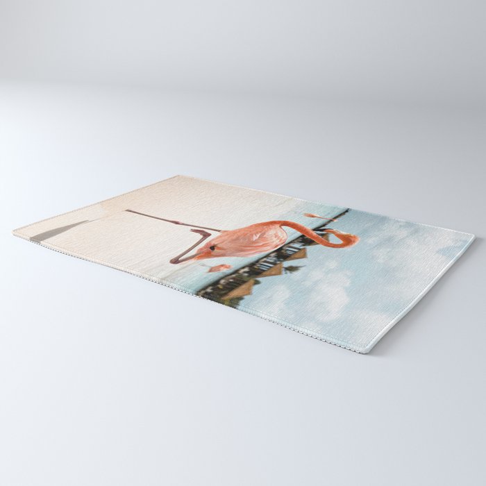Pink Flamingo Beach Summer Photo | Aruba Tropical Island Art Print | Caribbean Travel Photography Rug Gallery Image 3