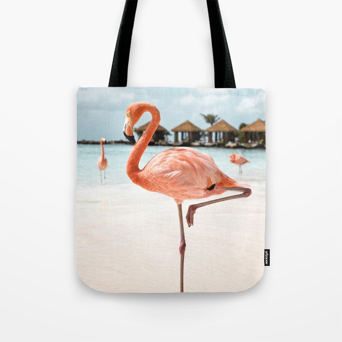 Pink Flamingo Beach Summer Photo | Aruba Tropical Island Art Print | Caribbean Travel Photography Tote Bag Gallery Image 1