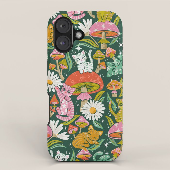 Kittens & Shrooms - Rainbow on Kelly Green iPhone Case Gallery Image 1