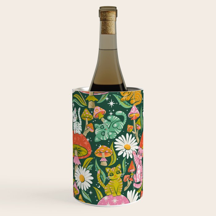 Kittens & Shrooms - Rainbow on Kelly Green Wine Chiller Gallery Image 2