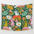 Kittens & Shrooms - Rainbow on Kelly Green Wall Tapestry Gallery Image 4