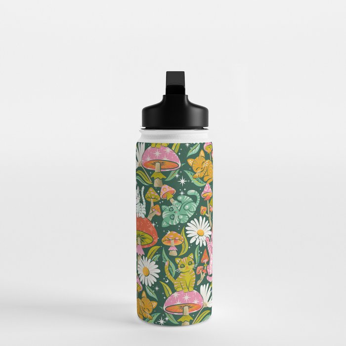 Kittens & Shrooms - Rainbow on Kelly Green Water Bottle Gallery Image 3
