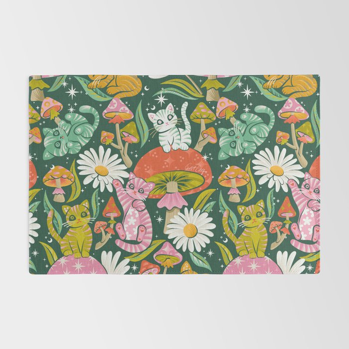 Kittens & Shrooms - Rainbow on Kelly Green Rug Gallery Image 2