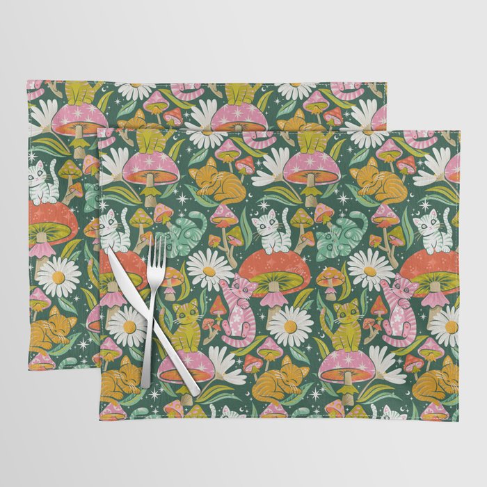 Kittens & Shrooms - Rainbow on Kelly Green Placemat Gallery Image 1