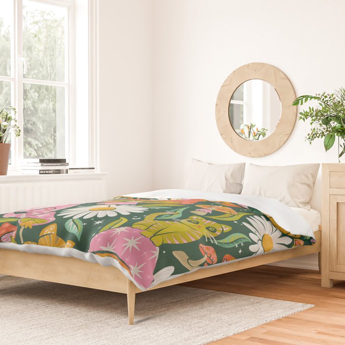 Kittens & Shrooms - Rainbow on Kelly Green Duvet Cover Gallery Image 2