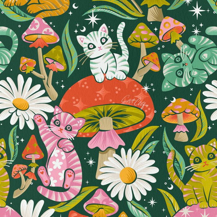 Kittens & Shrooms - Rainbow on Kelly Green Coffee Mug Gallery Image 2