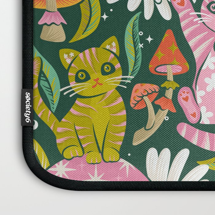 Kittens & Shrooms - Rainbow on Kelly Green Laptop Sleeve Gallery Image 3