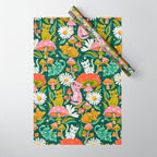 Kittens & Shrooms - Rainbow on Kelly Green Wrapping Paper Gallery Image 1