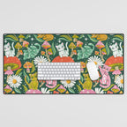 Kittens & Shrooms - Rainbow on Kelly Green Desk Mat Gallery Image 1