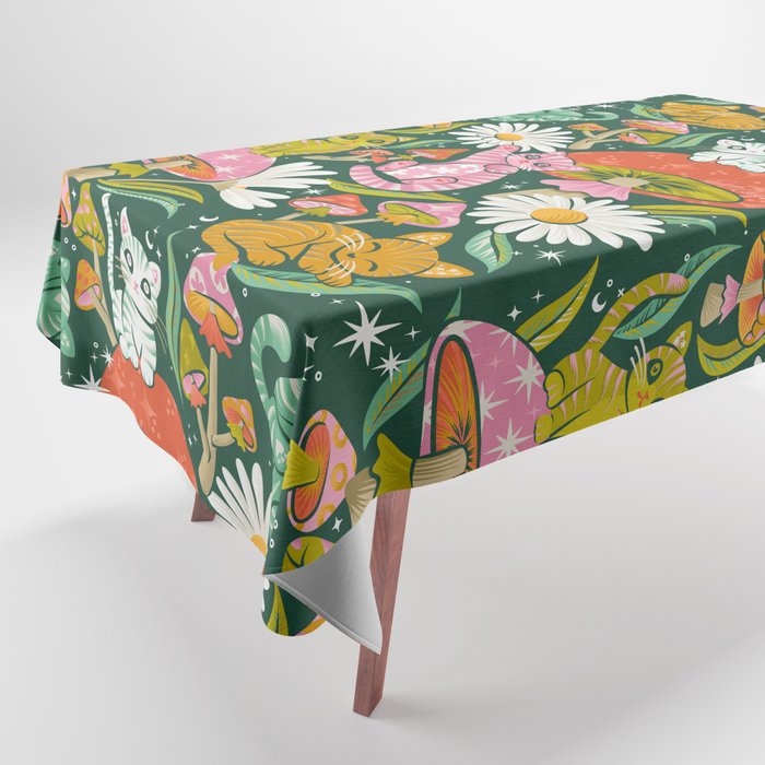 Kittens & Shrooms - Rainbow on Kelly Green Tablecloth Gallery Image 1