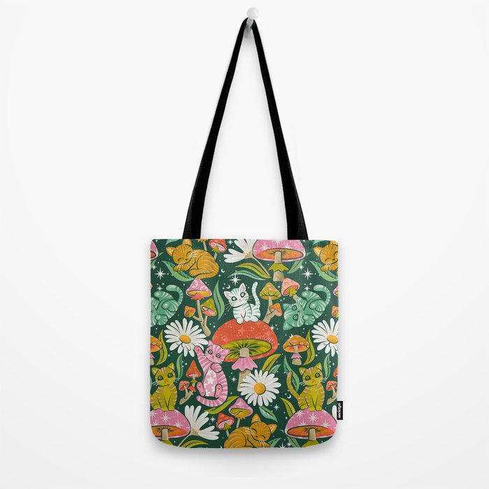 Kittens & Shrooms - Rainbow on Kelly Green Tote Bag Gallery Image 2
