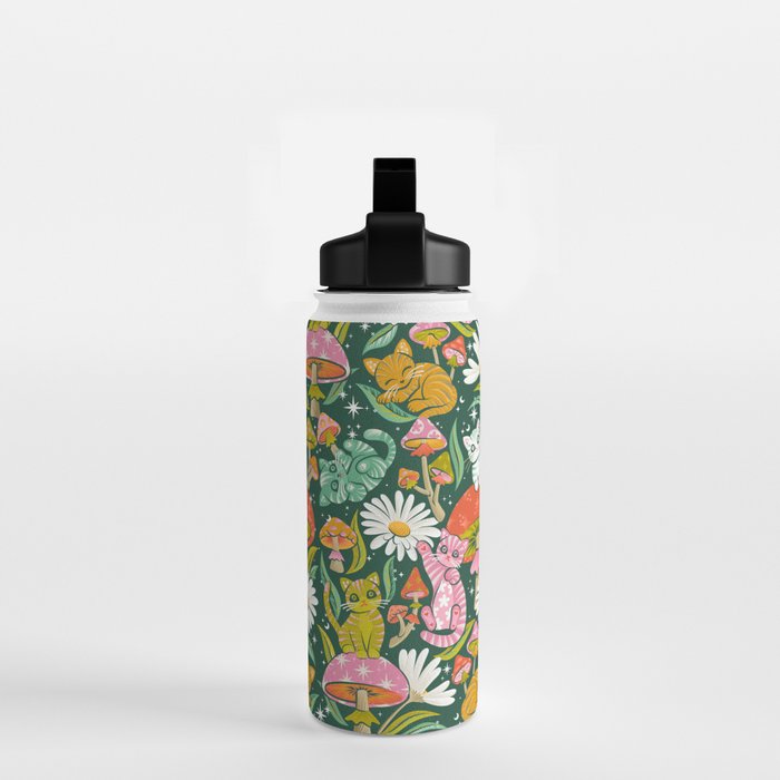 Kittens & Shrooms - Rainbow on Kelly Green Water Bottle Gallery Image 2
