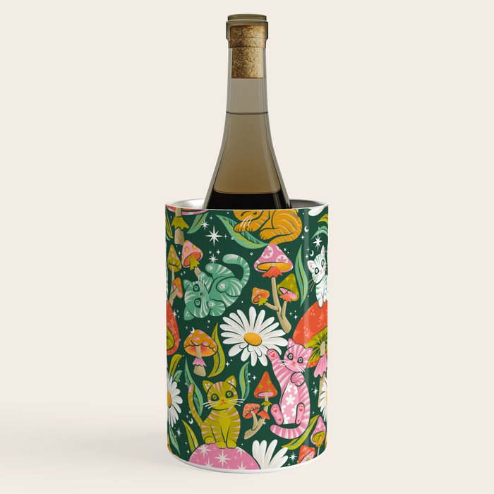 Kittens & Shrooms - Rainbow on Kelly Green Wine Chiller Gallery Image 3