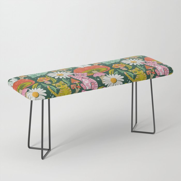 Kittens & Shrooms - Rainbow on Kelly Green Bench Gallery Image 1