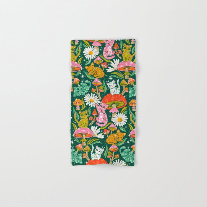 Kittens & Shrooms - Rainbow on Kelly Green Bath Towel Gallery Image 1