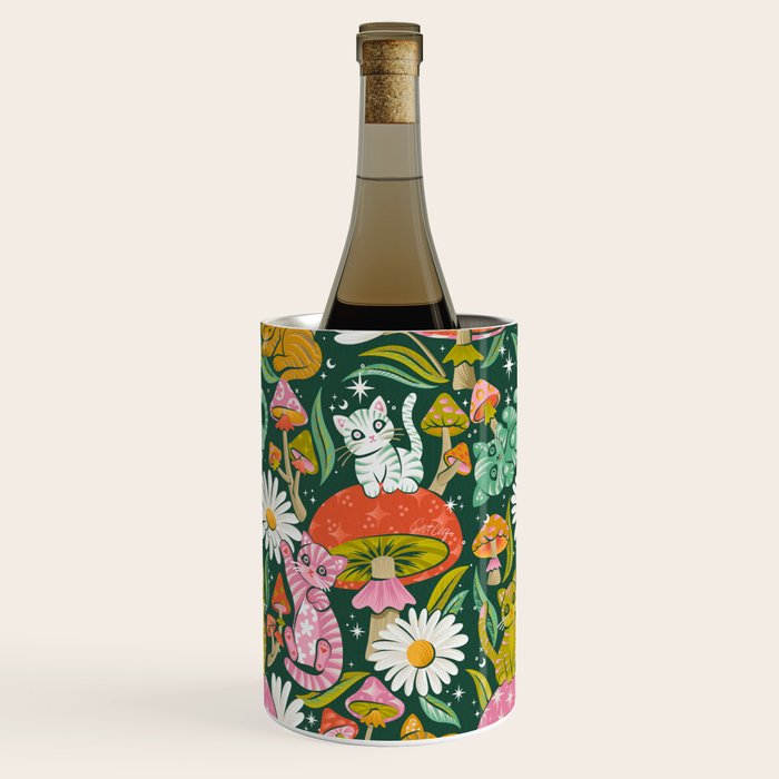 Kittens & Shrooms - Rainbow on Kelly Green Wine Chiller Gallery Image 1