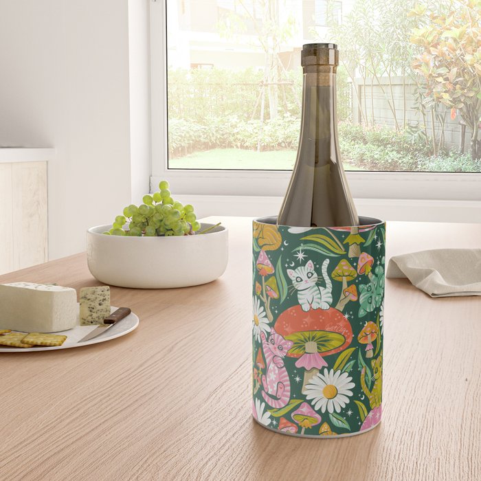 Kittens & Shrooms - Rainbow on Kelly Green Wine Chiller Gallery Image 4