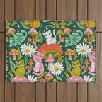 Kittens & Shrooms - Rainbow on Kelly Green Outdoor Rug Gallery Image 1