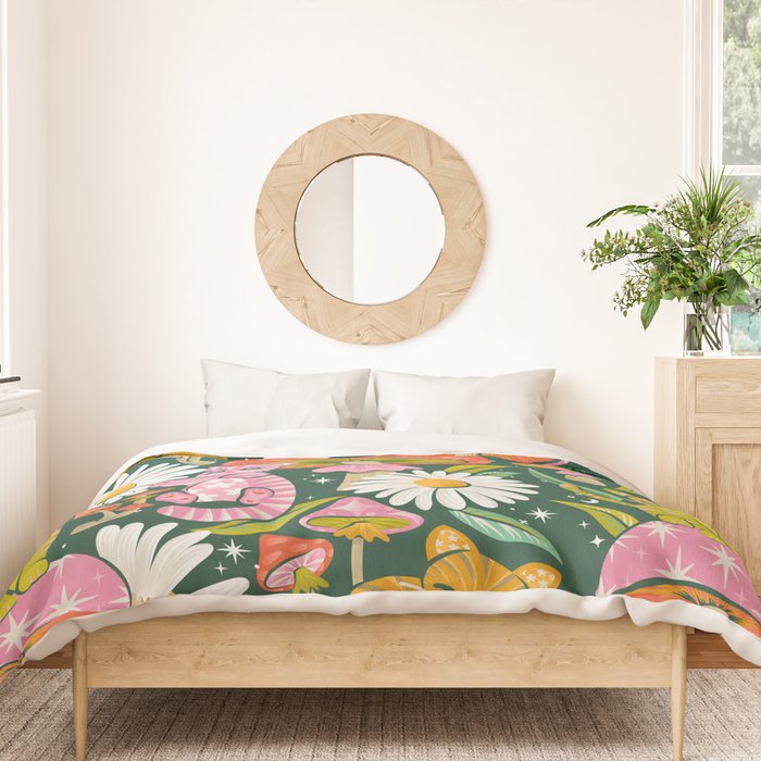 Kittens & Shrooms - Rainbow on Kelly Green Duvet Cover Gallery Image 3