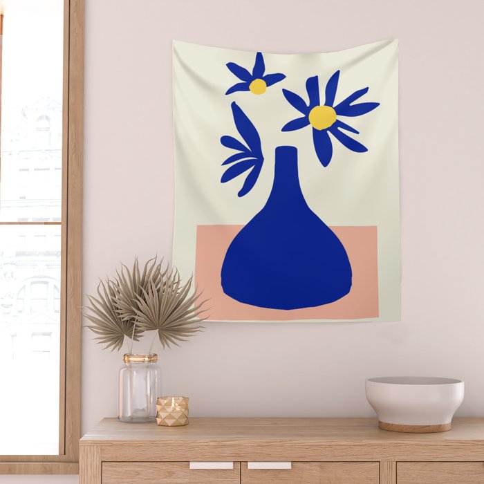 Blue Jar over pink table Wall Tapestry Gallery Image 2
