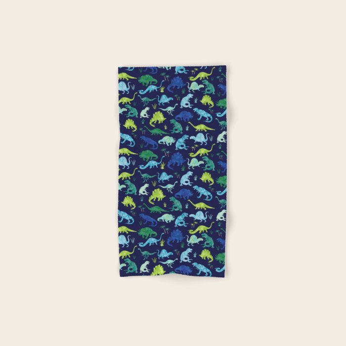 Watercolor Dinosaur Blue Green Dino Pattern Bath Towel Gallery Image 1