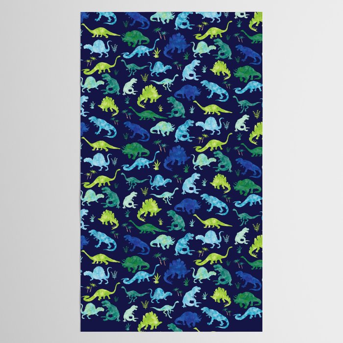 Watercolor Dinosaur Blue Green Dino Pattern Tablecloth Gallery Image 2