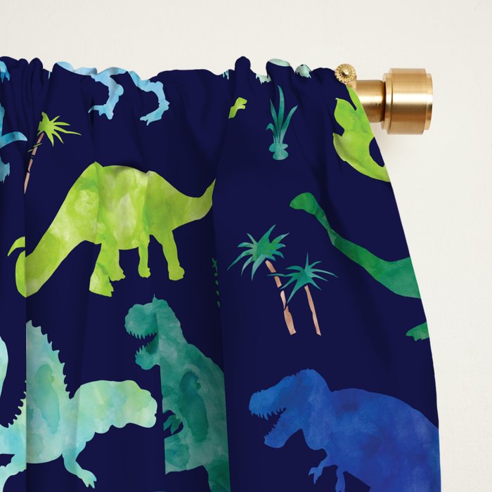 Watercolor Dinosaur Blue Green Dino Pattern Window Curtain Gallery Image 2