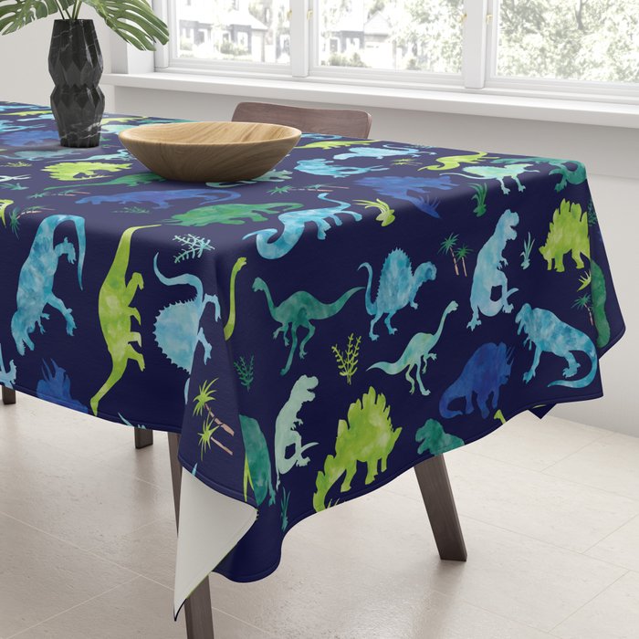 Watercolor Dinosaur Blue Green Dino Pattern Tablecloth Gallery Image 3