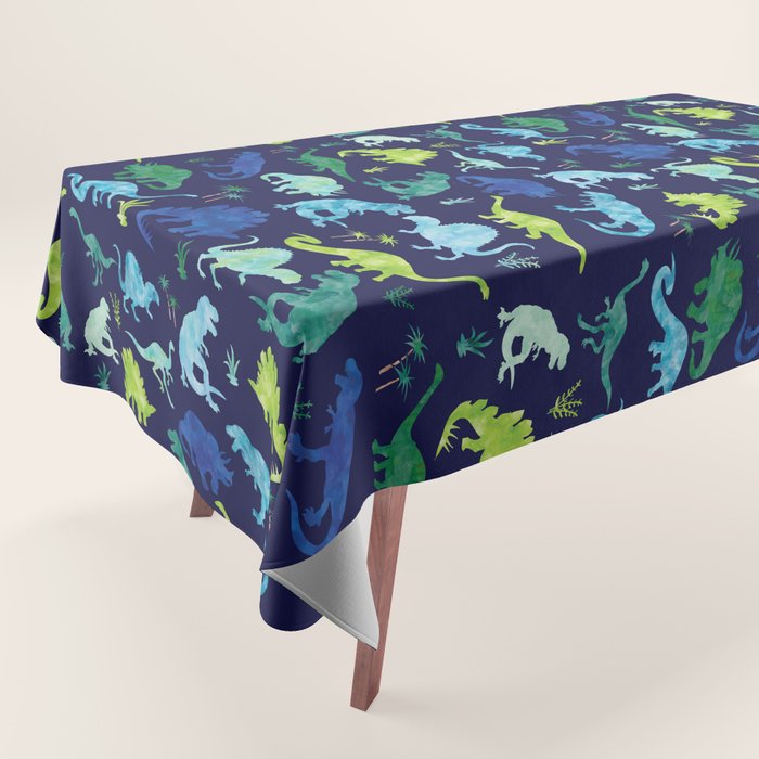 Watercolor Dinosaur Blue Green Dino Pattern Tablecloth Gallery Image 1