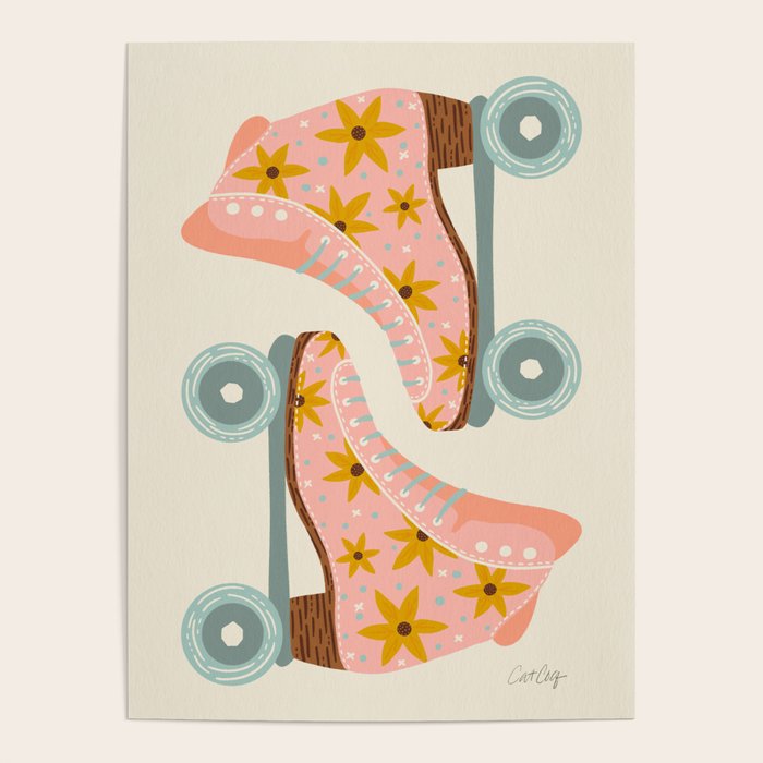 Retro Roller Skates - Blush & Mint Palette Poster Gallery Image 1