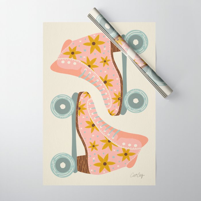 Retro Roller Skates - Blush & Mint Palette Wrapping Paper Gallery Image 1