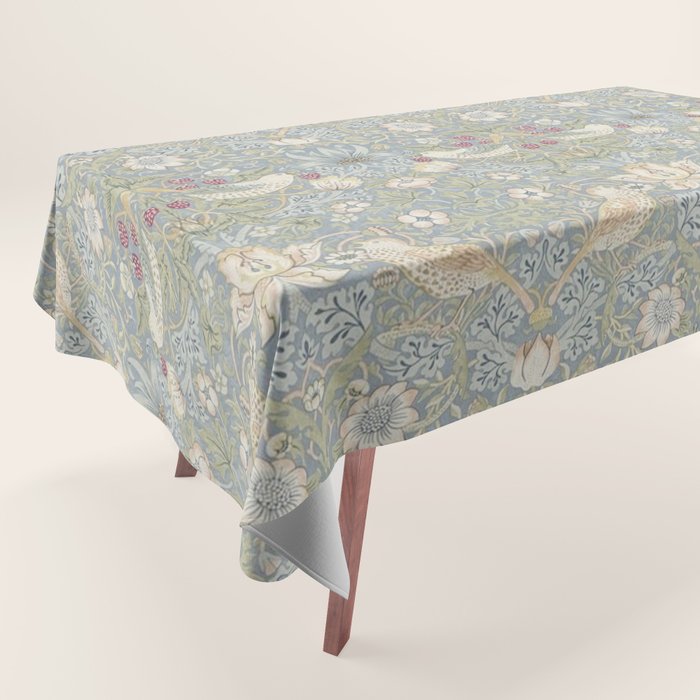William Morris Vintage Strawberry Thief Blue Slate Vellum Tablecloth Gallery Image 1