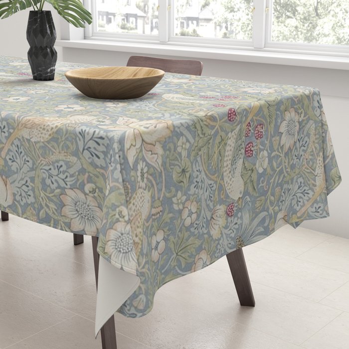 William Morris Vintage Strawberry Thief Blue Slate Vellum Tablecloth Gallery Image 3