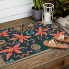 Passion Flower Joy Jade Pattern Outdoor Rug Gallery Image 2