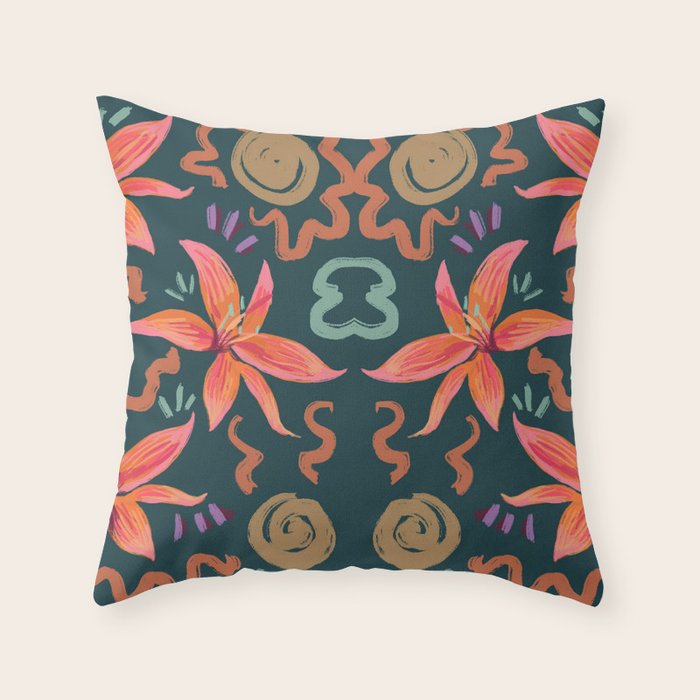 Passion Flower Joy Jade Pattern Throw Pillow Gallery Image 6