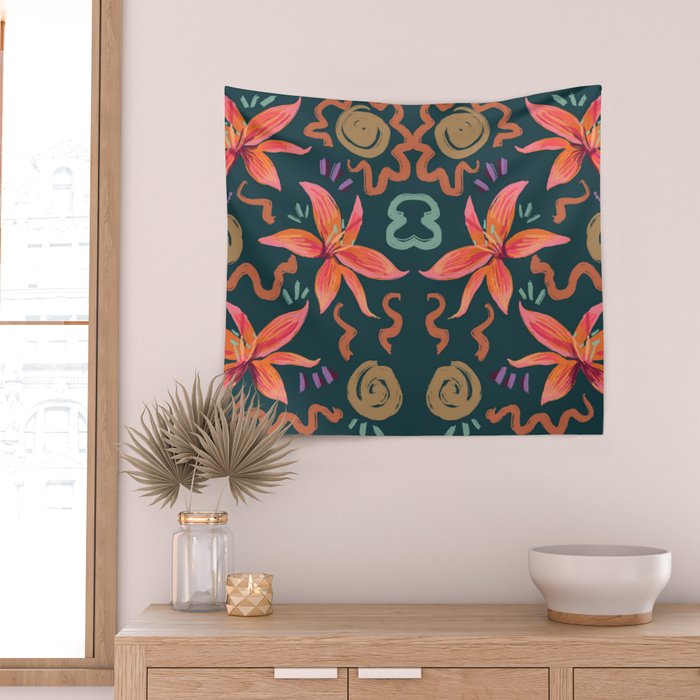 Passion Flower Joy Jade Pattern Wall Tapestry Gallery Image 2