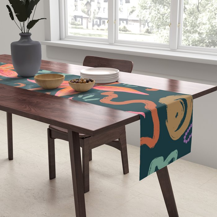 Passion Flower Joy Jade Pattern Table Runner Gallery Image 2