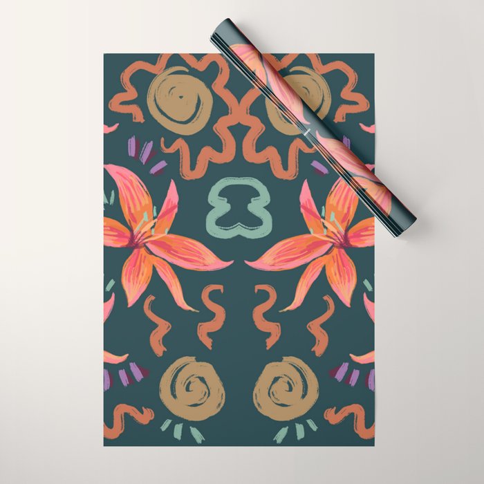 Passion Flower Joy Jade Pattern Wrapping Paper Gallery Image 1