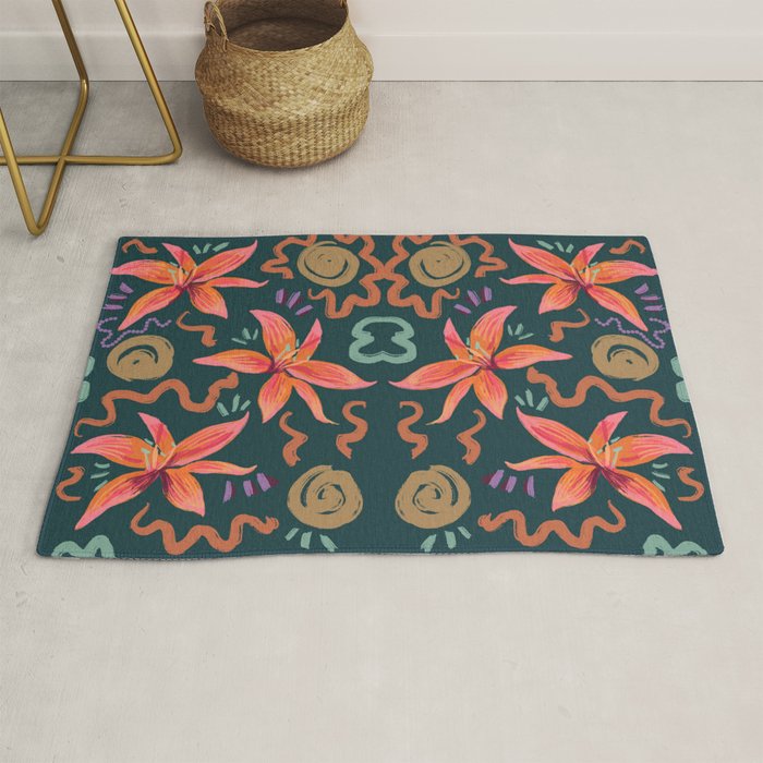 Passion Flower Joy Jade Pattern Rug Gallery Image 1