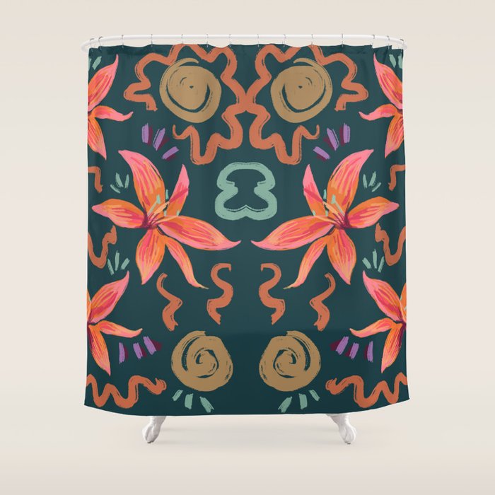 Passion Flower Joy Jade Pattern Shower Curtain Gallery Image 1