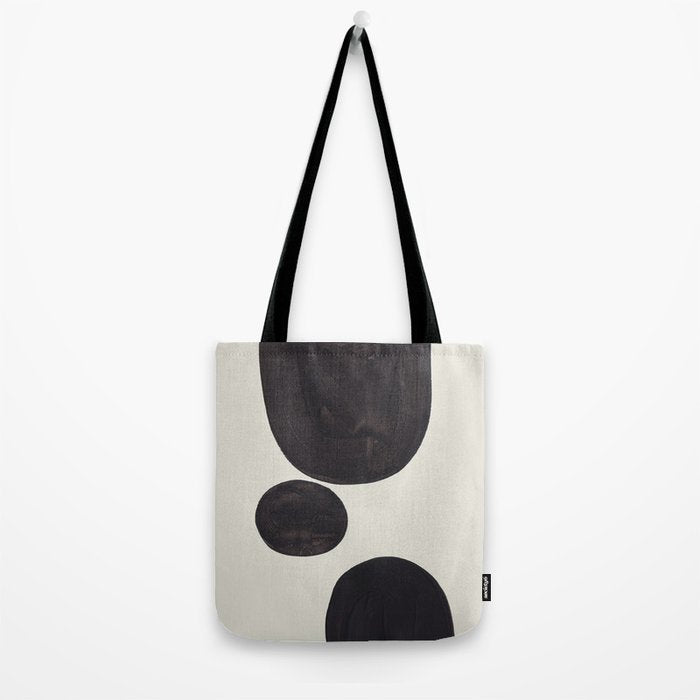 Black & White Minimalist Abstract Shapes Patterns Black Ink Painting Tote Bag Gallery Image 2