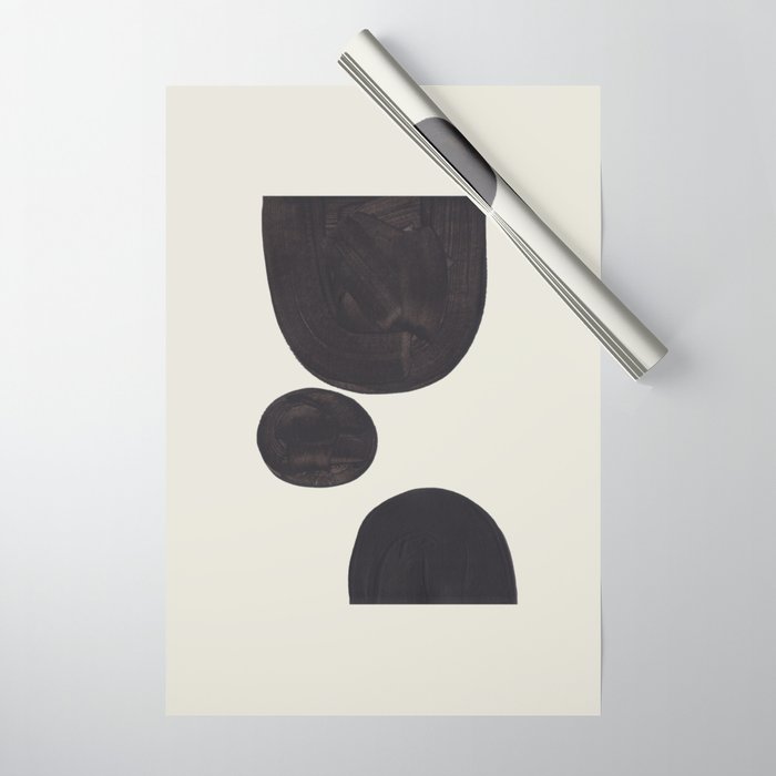 Black & White Minimalist Abstract Shapes Patterns Black Ink Painting Wrapping Paper Gallery Image 1