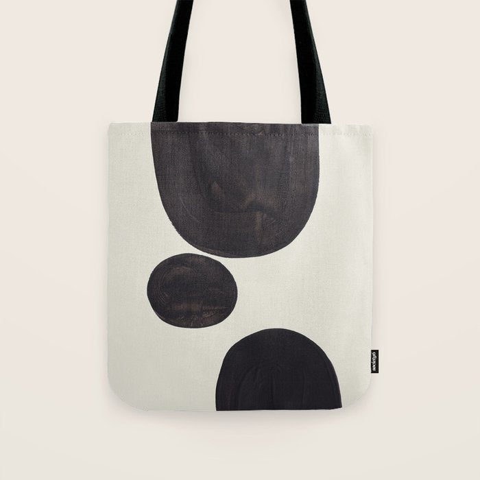 Black & White Minimalist Abstract Shapes Patterns Black Ink Painting Tote Bag Gallery Image 1