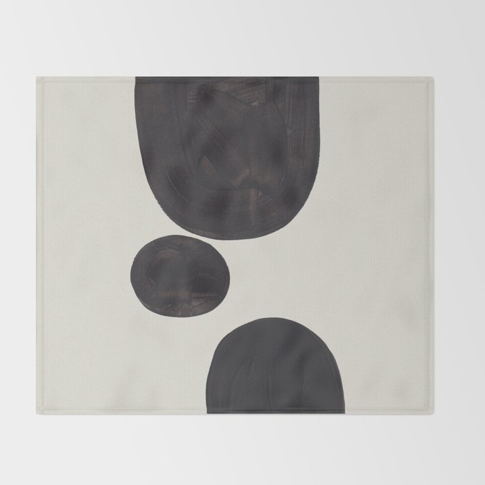 Black & White Minimalist Abstract Shapes Patterns Black Ink Painting Throw Blanket Gallery Image 2