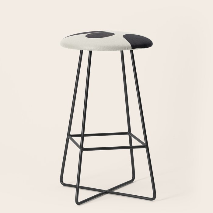 Black & White Minimalist Abstract Shapes Patterns Black Ink Painting Stool Gallery Image 1