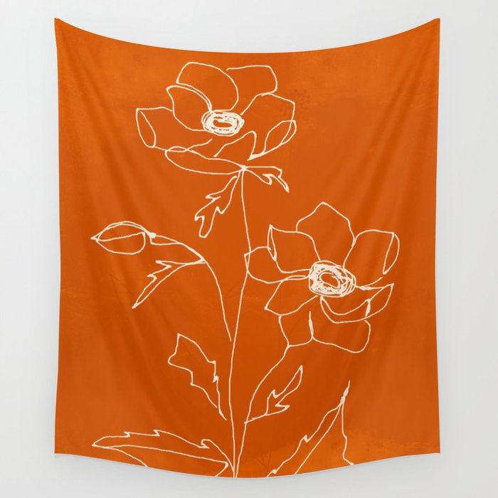Line Drawing Flowers Wall Tapestry Gallery Image 1