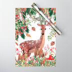 Cute, Watercolor, Deer Painting Wrapping Paper Gallery Image 1