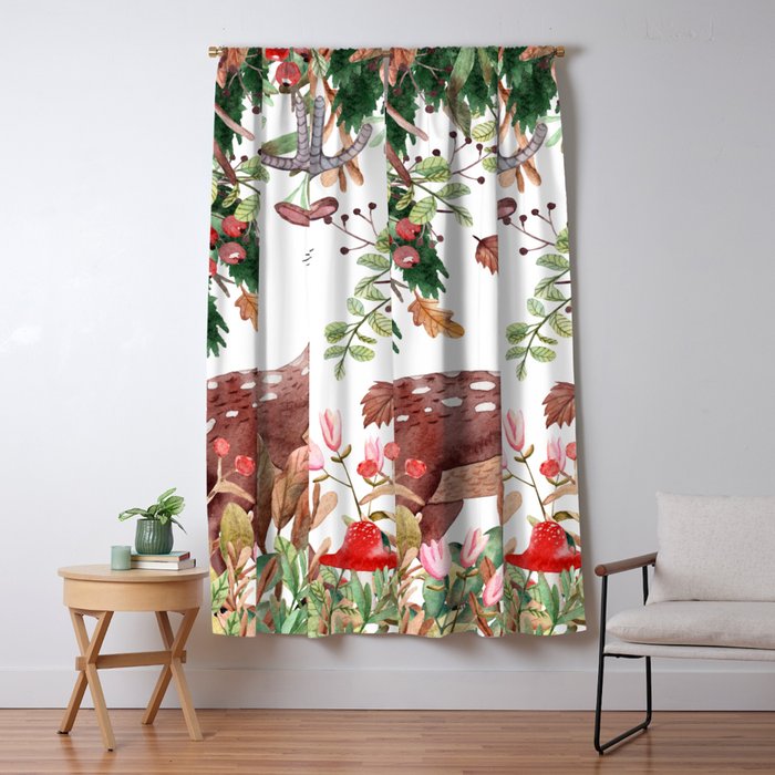 Cute, Watercolor, Deer Painting Window Curtain Gallery Image 5