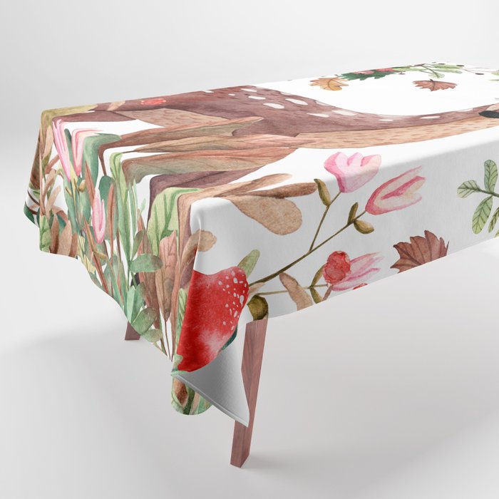 Cute, Watercolor, Deer Painting Tablecloth Gallery Image 1